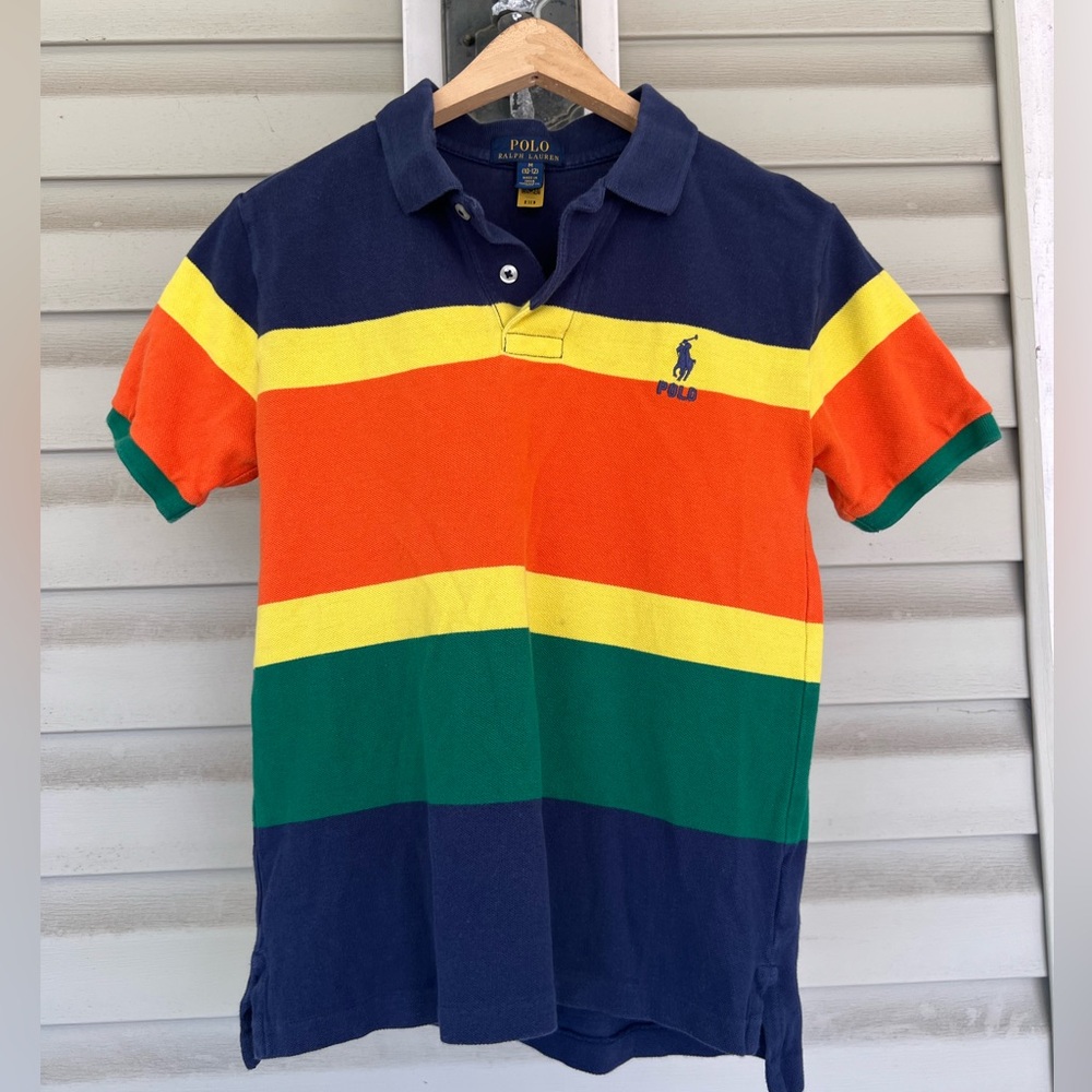Ralph Lauren Polo Shirts Boys Sz M Blue Colorblock & Solid Black Set Of 2 Preppy